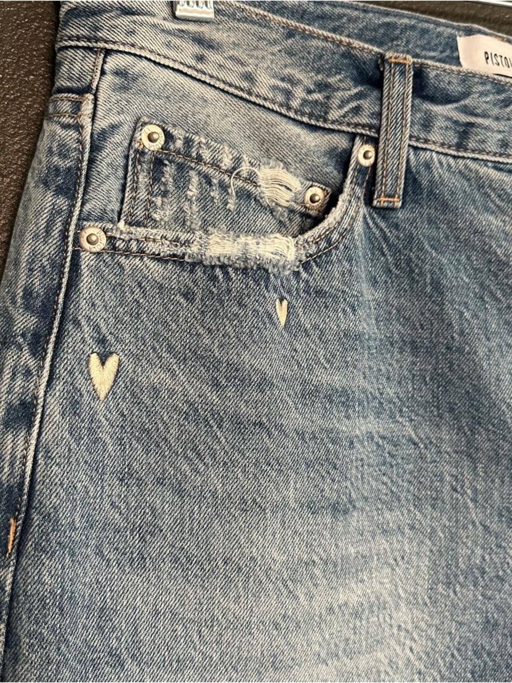 Pistola Lexi Mid Rise Bowed Straight Jeans Confetti Vintage Hearts Size 30 NWT - Picture 12 of 14